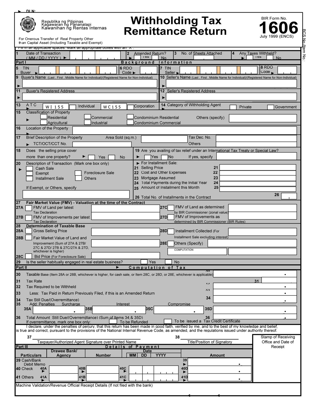 Busapcom BIR Form No 1606