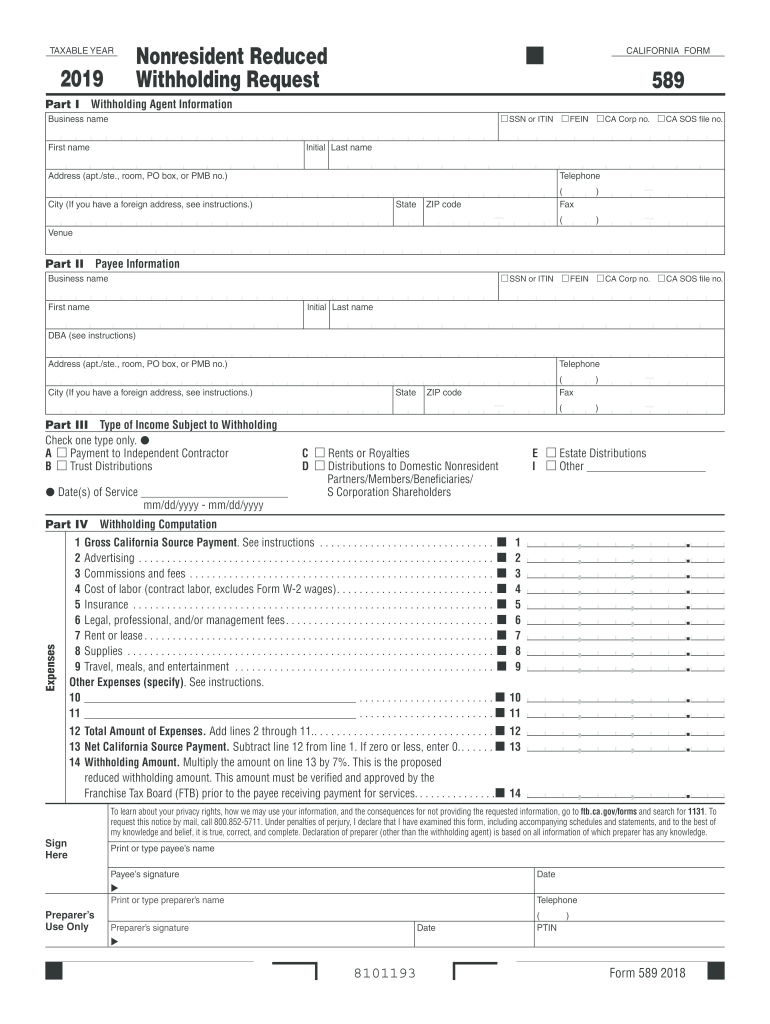 CA FTB 589 2019 Fill Out Tax Template Online US Legal Forms