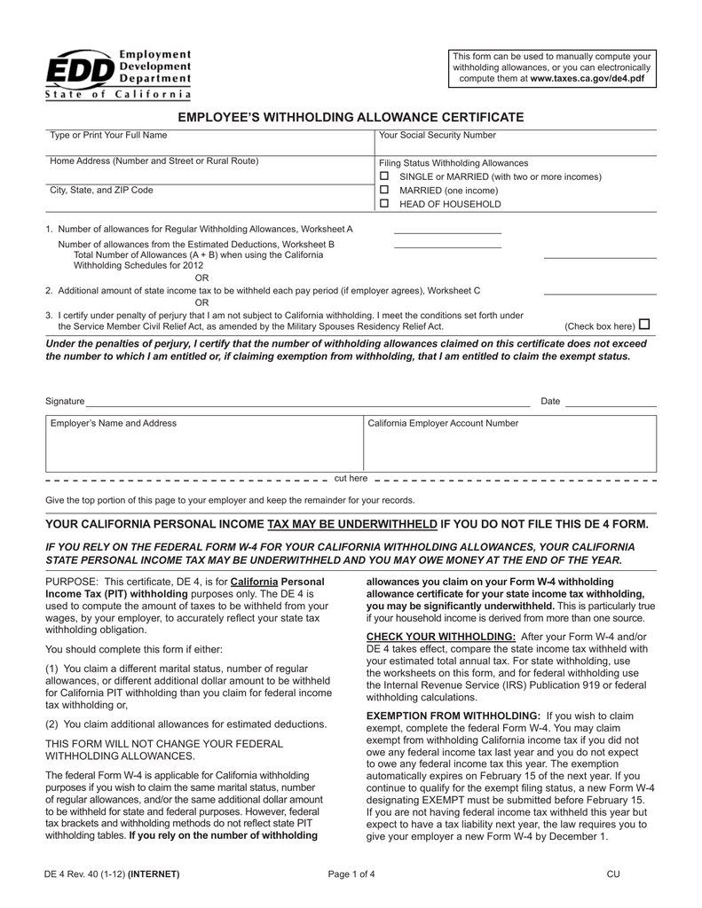 California Worksheet A Regular Withholding Allowances Tripmart