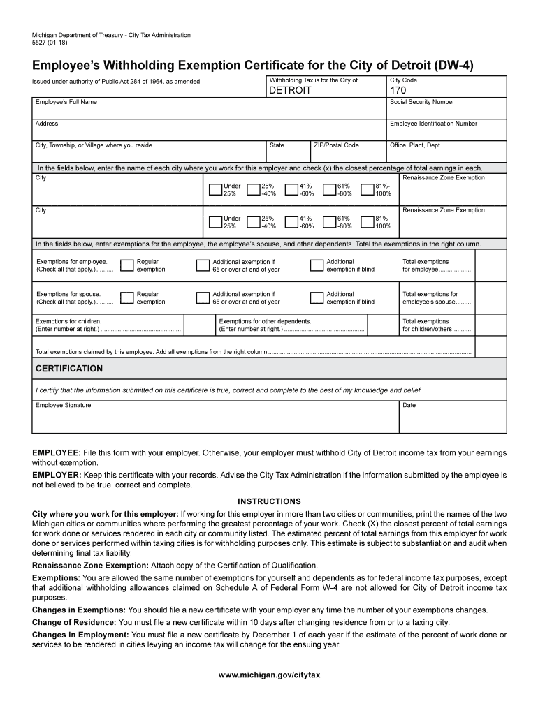 City Of Detroit W4 Fillable Fill Out Sign Online DocHub