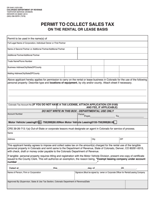 Colorado Sales Tax Withholding Account Application Form 