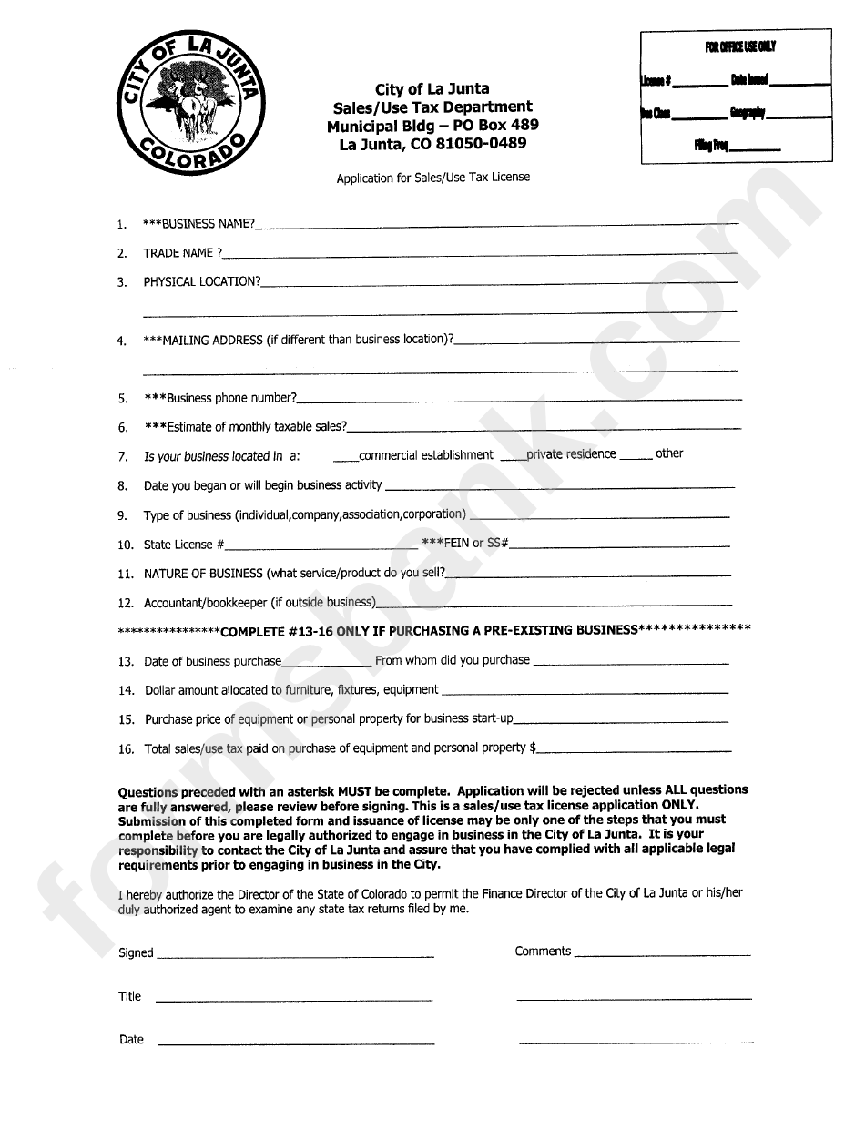 Colorado Sales Tax Withholding Account Application Form