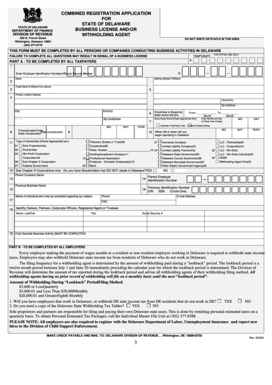 Combined Registration Application For State Of Delaware Business