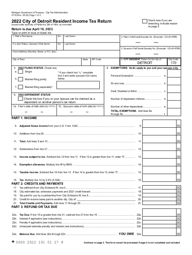 Detroit City Income Tax Forms State Of Michigan Fill Out And Sign 