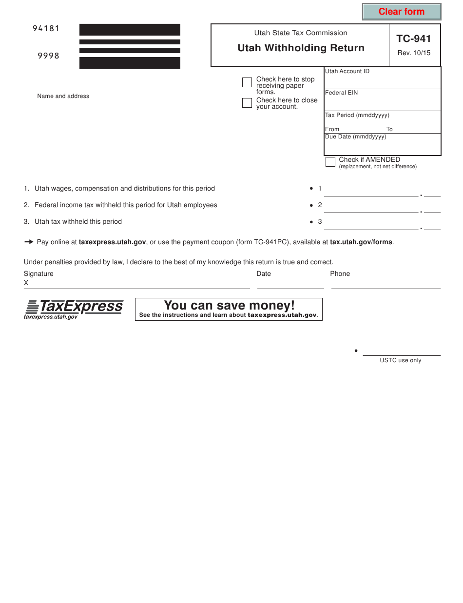 Employee State Withholding Forms Utah 2023 Employeeform