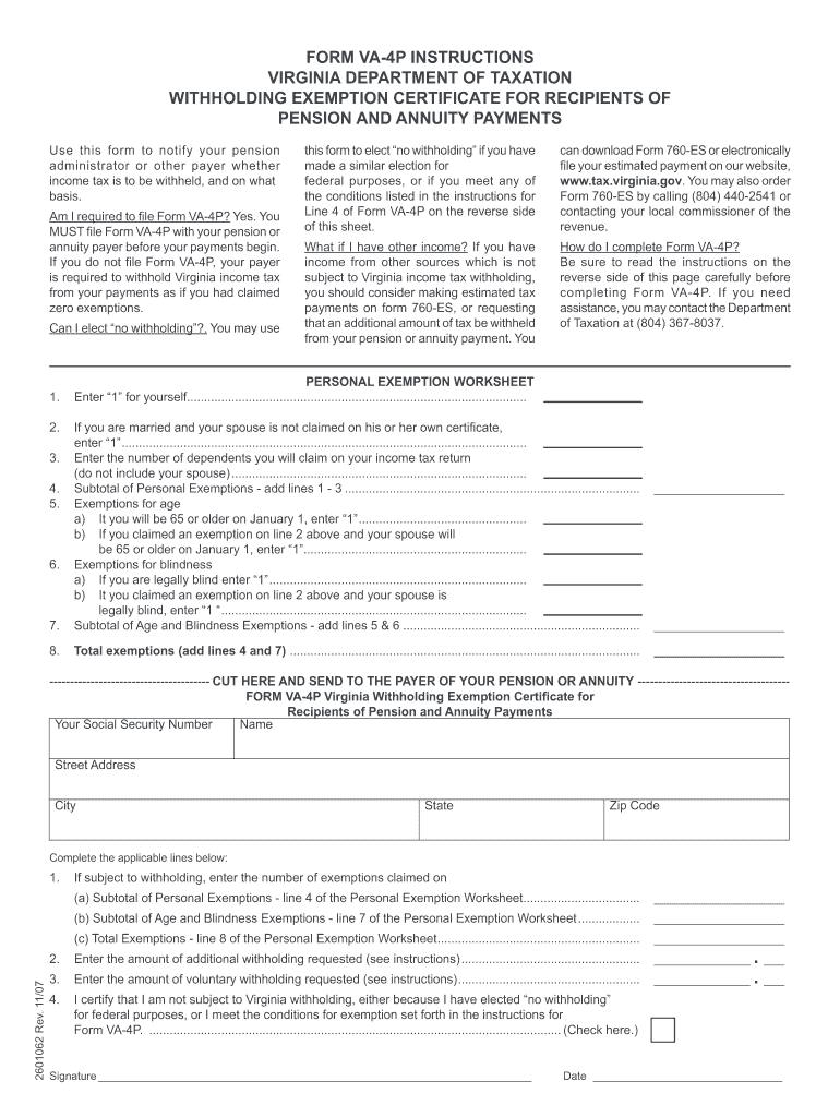 Employees Virginia Withholding Exemption Certificate 2007 Form Fill 