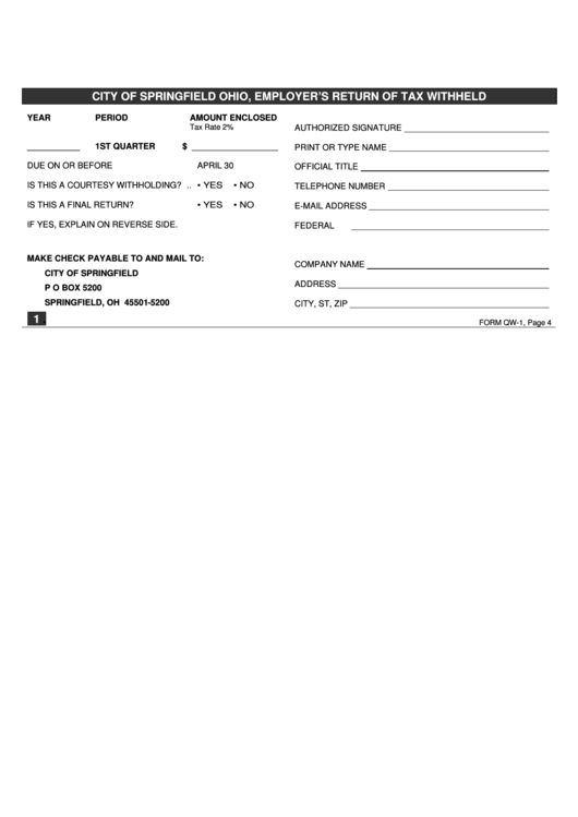 Employer S Return Of Tax Withheld Form City Of Springfield Ohio 