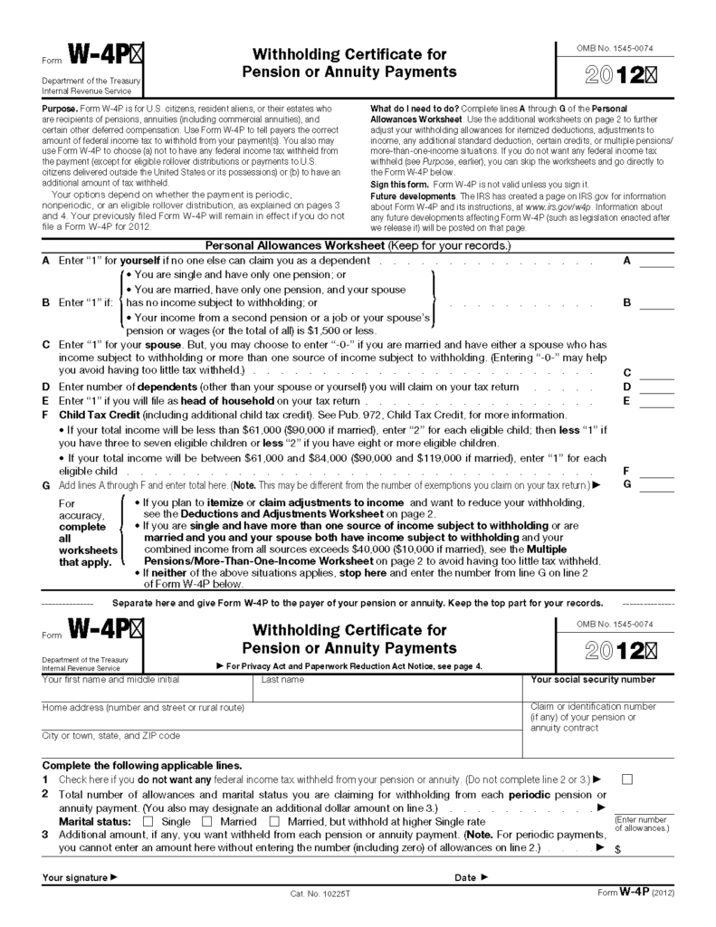 Federal Income Tax Withholding Form W 4p WithholdingForm