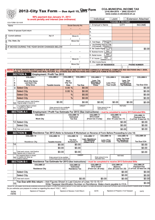 Fillable Cca Form 120 16 Ir 2012 City Tax Form State Of Ohio 