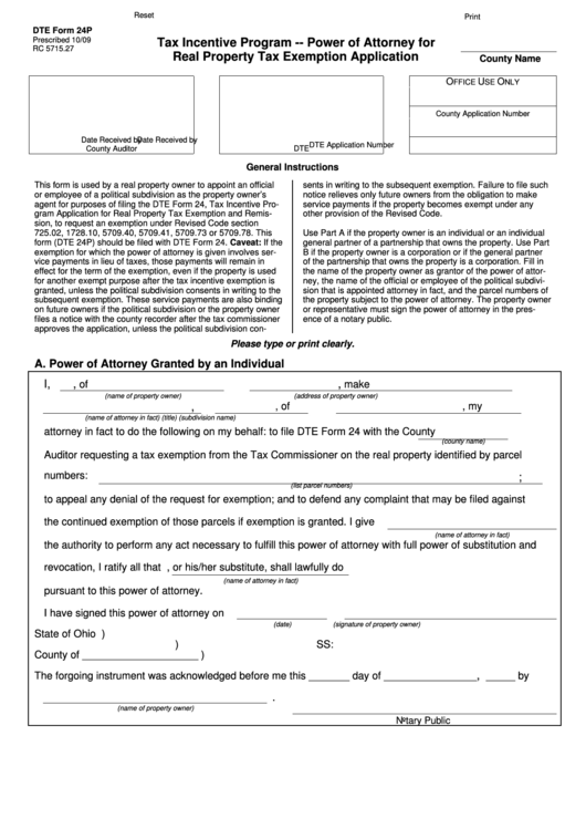 Fillable Dte Form 24p Tax Incentive Program Power Of Attorney For 