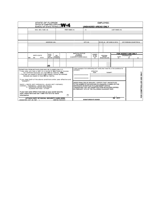 Fillable Florida Form W 4 Employee S Withholding Allowance Free Nude