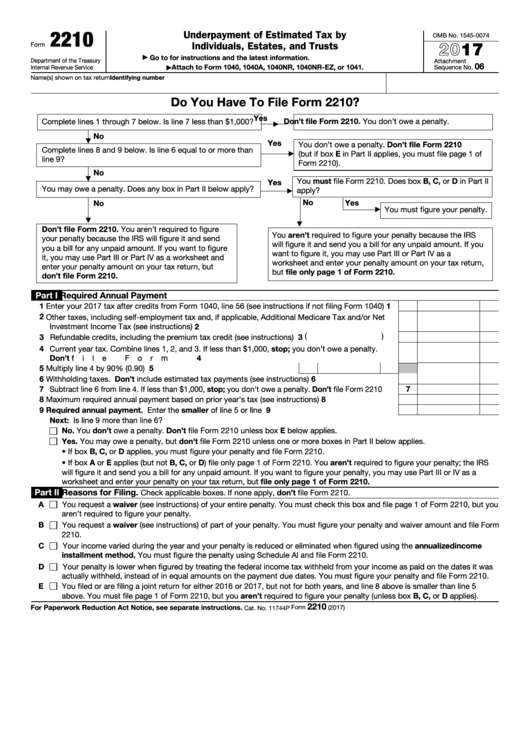 Fillable Form 2210 Underpayment Of Estimated Tax By Individuals 