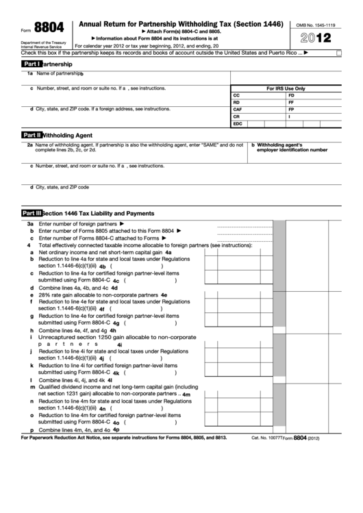 Fillable Form 8804 Annual Return For Partnership Withholding Tax 