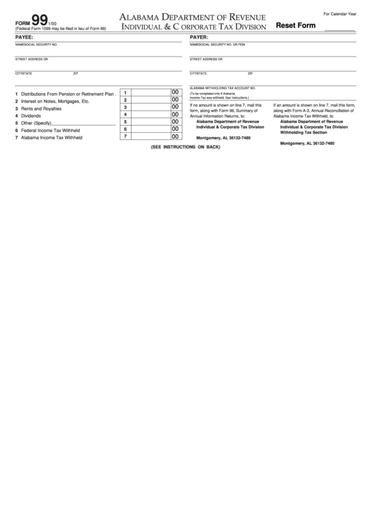 Fillable Form 99 Alabama Withholding Tax Printable Pdf Download