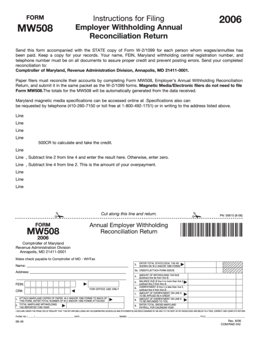 Fillable Form Mw508 Annual Employer Withholding Reconciliation Return 