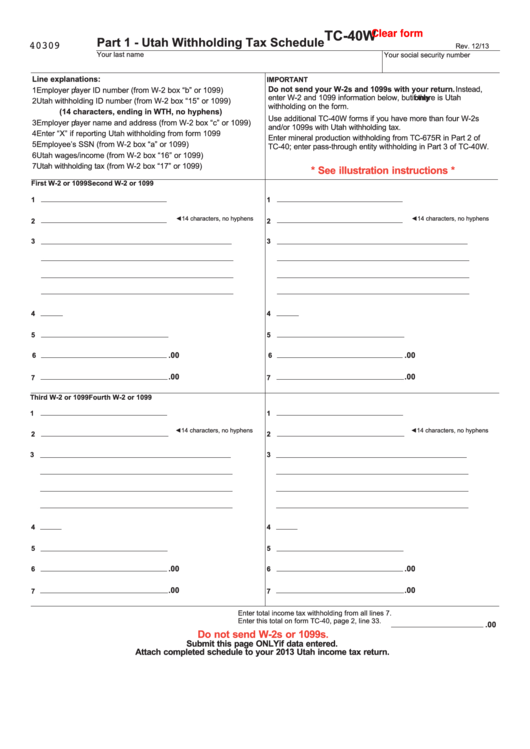 Fillable Form Tc 40w Part 1 Utah Withholding Tax Schedule Printable 