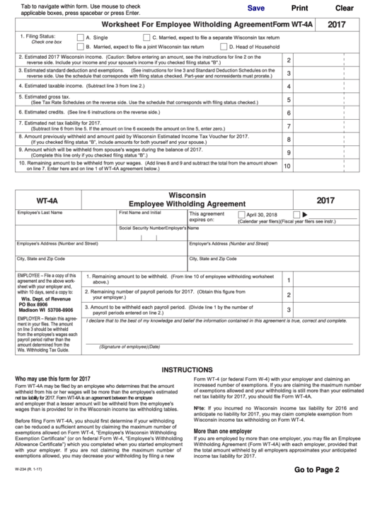 Fillable Form Wt 4a Wisconsin Employee Withholding Agreement Printable 