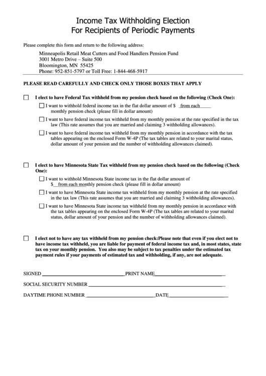 Fillable Income Tax Withholding Election Form Printable Pdf Download