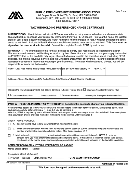 Fillable Tax Withholding Preference change Certificate Minnesota 