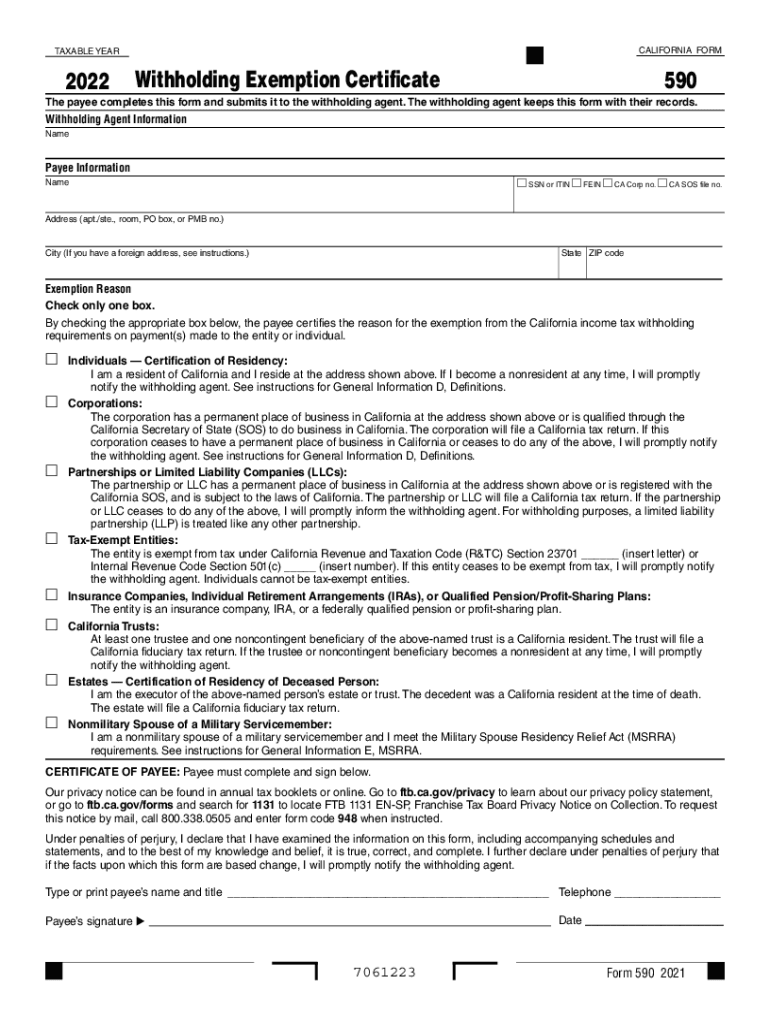 Form 590 Withholding Exemption Certificate Form 590 Withholding