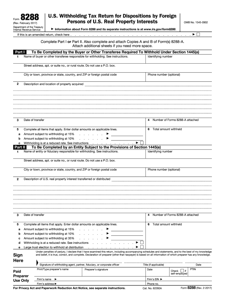 Form 8288 U S Withholding Tax Return For Dispositions By IRS