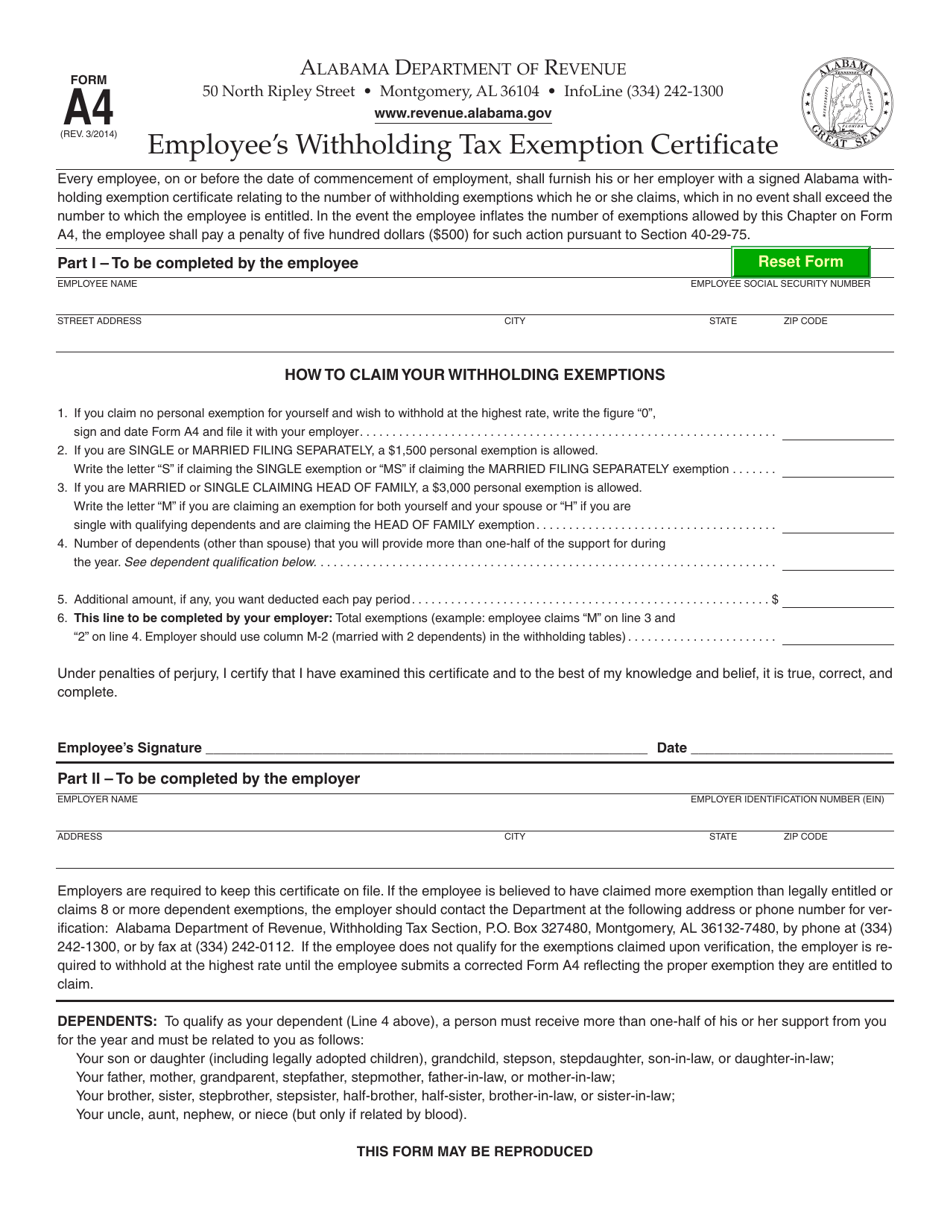 Form A4 Download Fillable PDF Or Fill Online Employee s Withholding Tax