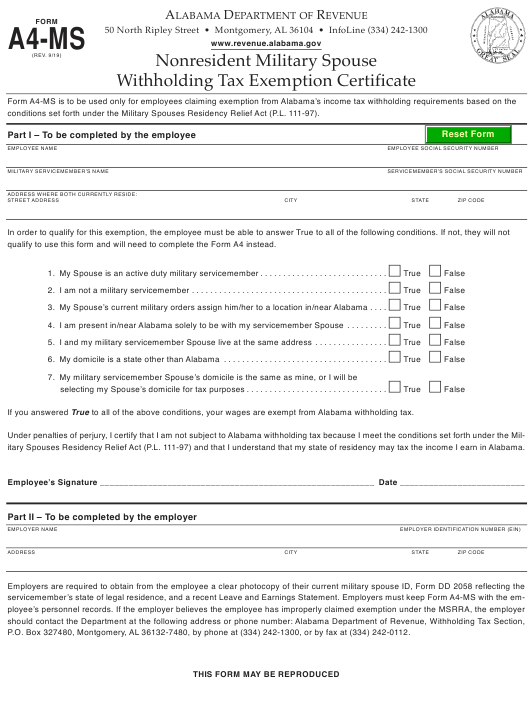 Form A4 Employees Withholding Tax Exemption Certificate