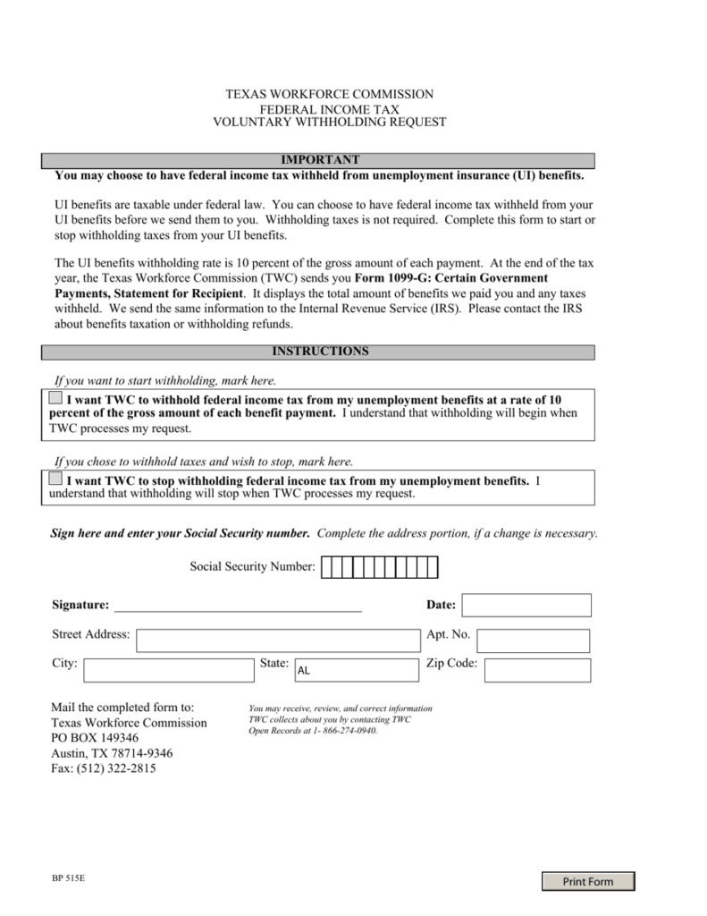 Form BP515 E Download Fillable PDF Or Fill Online Voluntary Withholding 