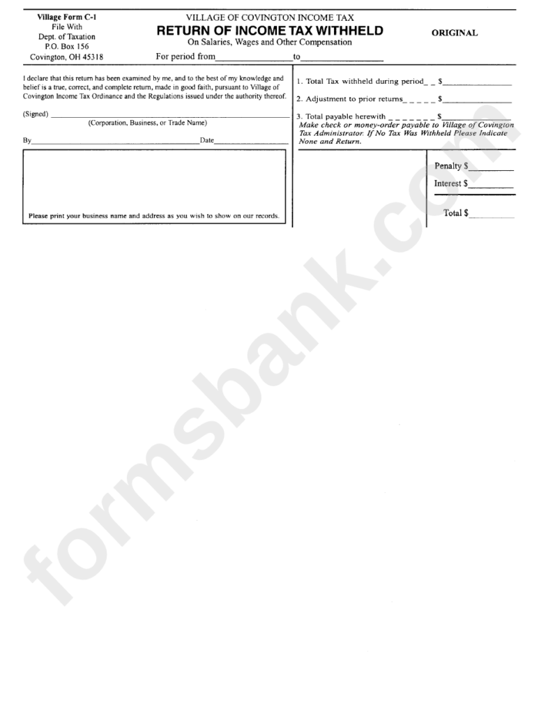 Form C 1 Return Of Income Tax Withheld Village Of Covington 