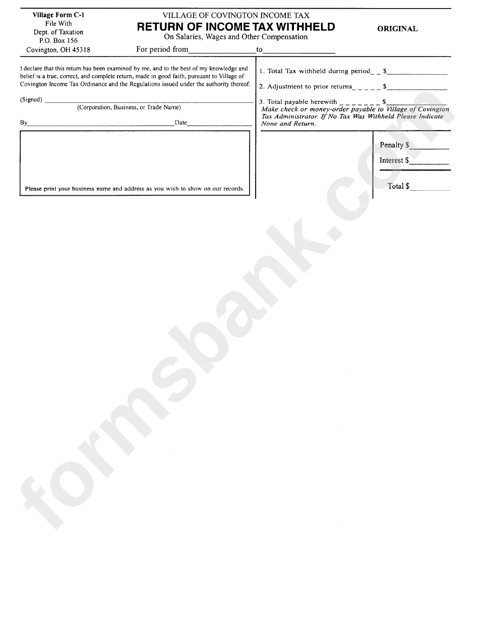 Form C 1 Return Of Income Tax Withheld Village Of Covington 