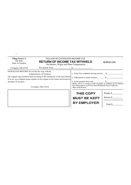 Form C 1 Return Of Income Tax Withheld Village Of Covington