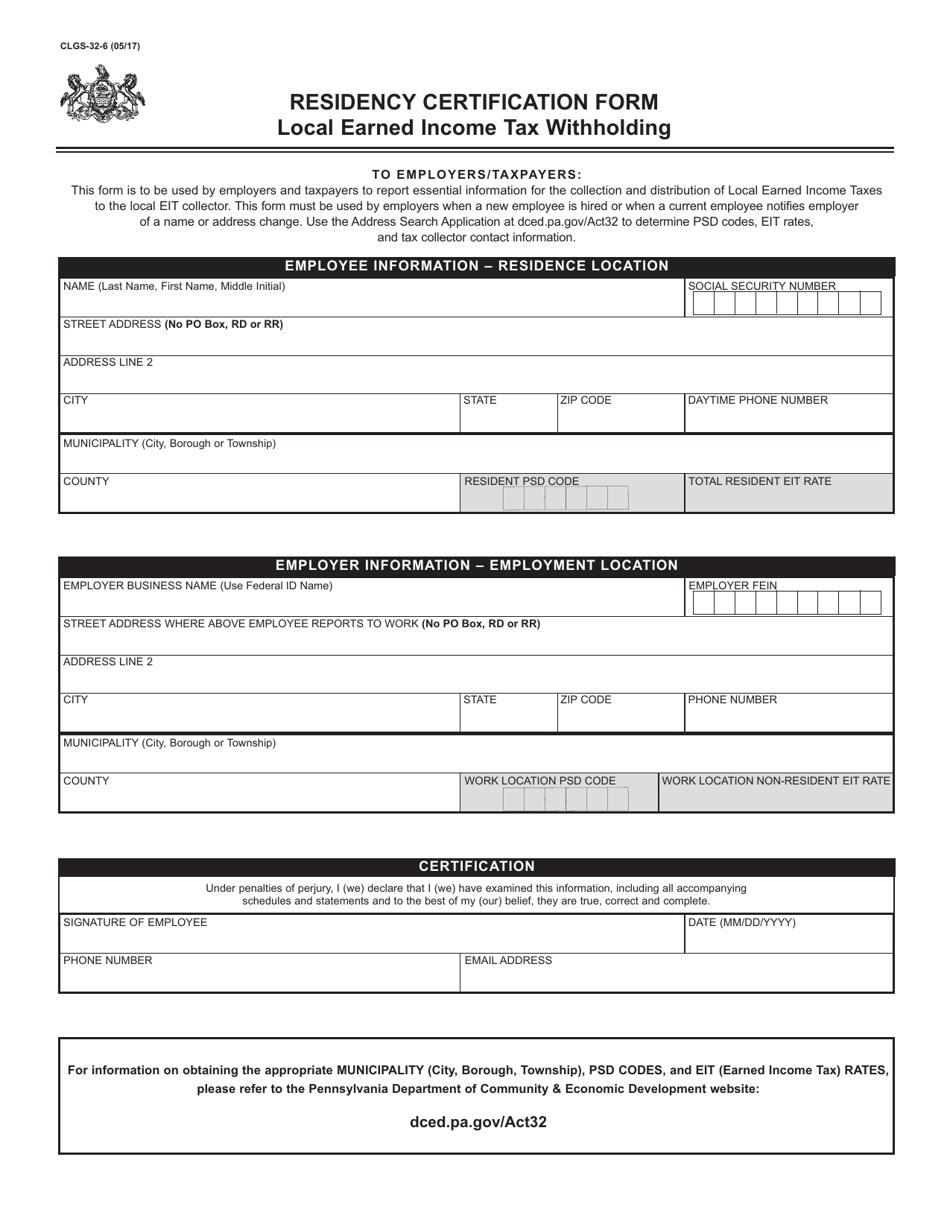 Form CLGS 32 6 Download Fillable PDF Or Fill Online Residency 