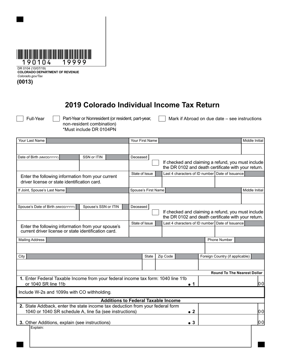 Form DR0104 Download Fillable PDF Or Fill Online Colorado Individual 