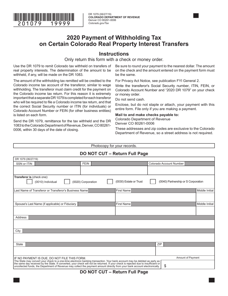 Form DR1079 Download Fillable PDF Or Fill Online Payment Of Withholding