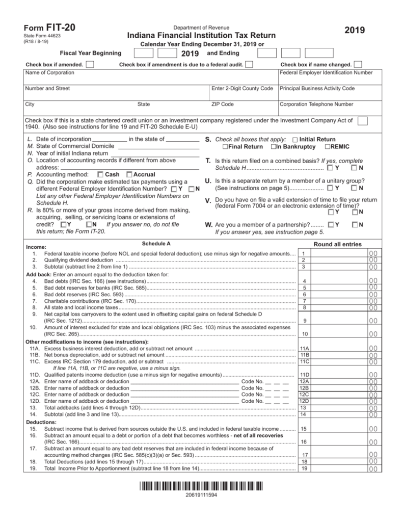 Form FIT 20 State Form 44623 Download Fillable PDF Or Fill Online 