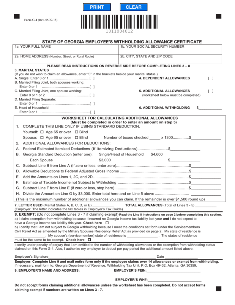 Form G 4 Download Fillable PDF Or Fill Online State Of Georgia Employee 