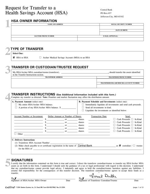 Form HSA REQTRNLZ Download Fillable PDF Or Fill Online Request For 