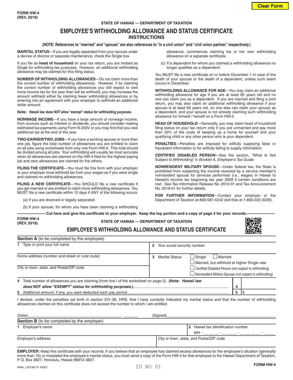 Form HW 4 Download Fillable PDF Or Fill Online Employee s Withholding 