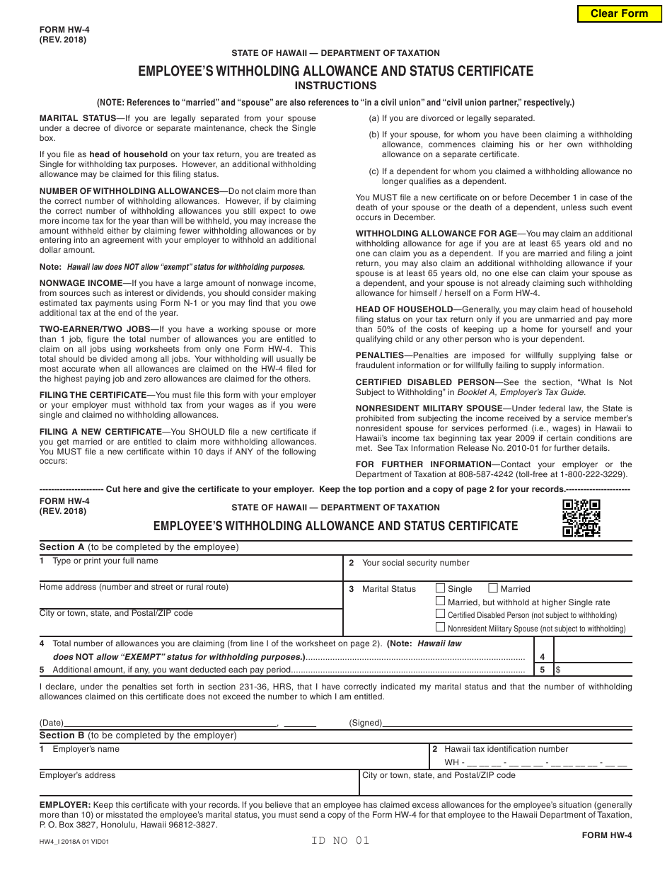 Form Hw 4 Employee s Withholding Allowance And Status Certificate 2023