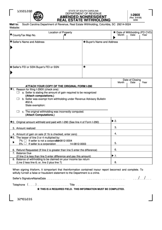 Form I 290x Amended Nonresident Real Estate Withholding South 