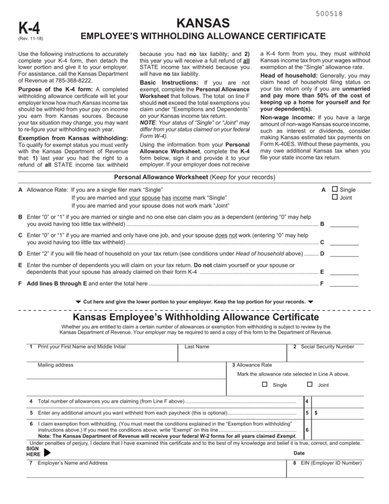 Form K 4 Download Fillable PDF Or Fill Online Employee s Withholding 