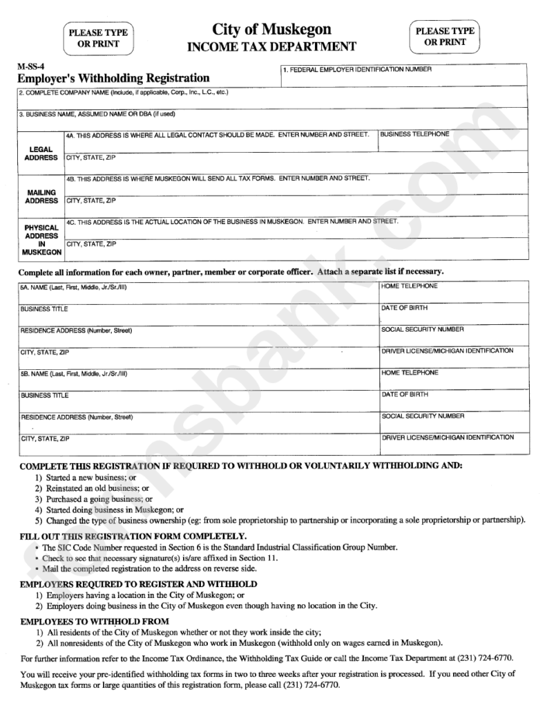 Form M Ss 4 Employers Withholding Registration Form Printable Pdf 