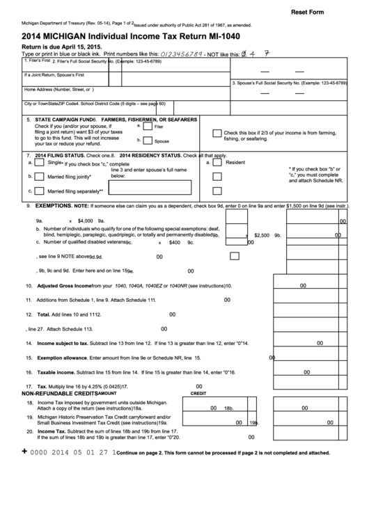 Form Mi 1040 Michigan Income Tax Return 2000 Printable Pdf Download 