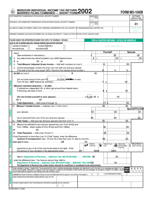 Form Mo 1040b Missouri Individual Income Tax Return Married Filing 