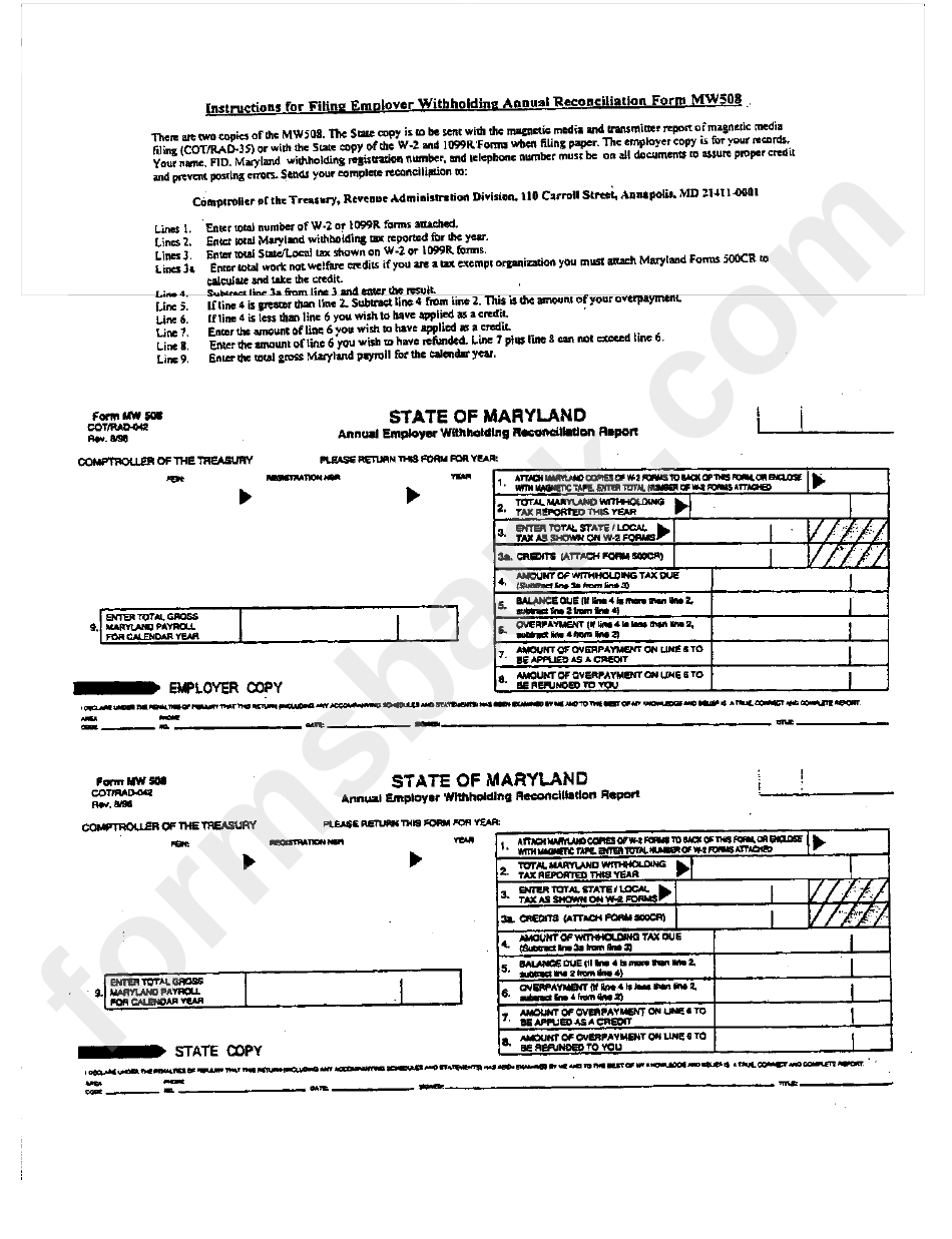 Form Mv 500 State Of Maryland Annual Employer Withholding 