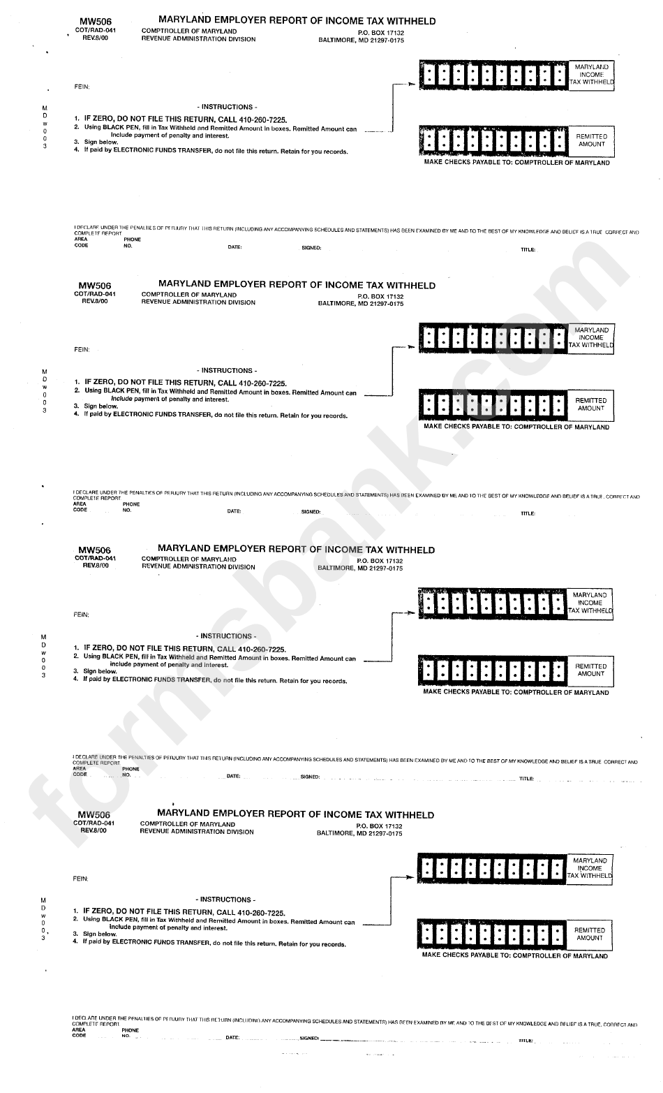 Form Mw506 Maryland Employer Report Of Income Tax Withheld Printable