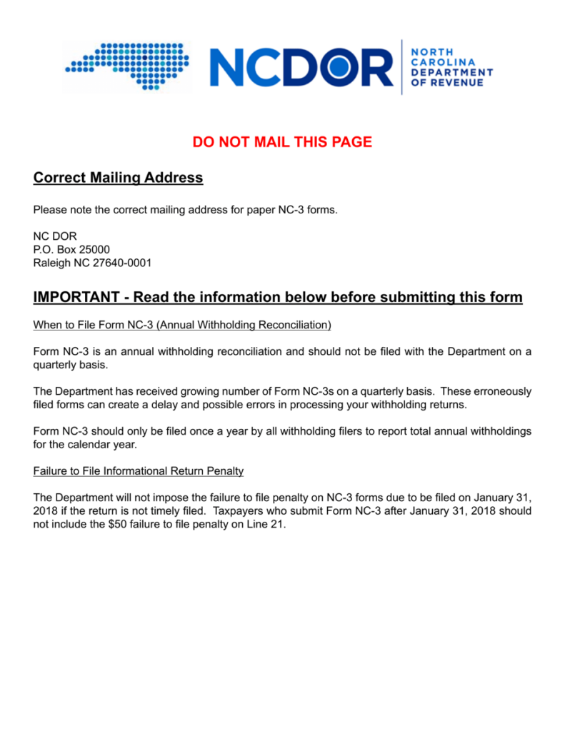 Form NC 3 Download Printable PDF Or Fill Online Annual Withholding 