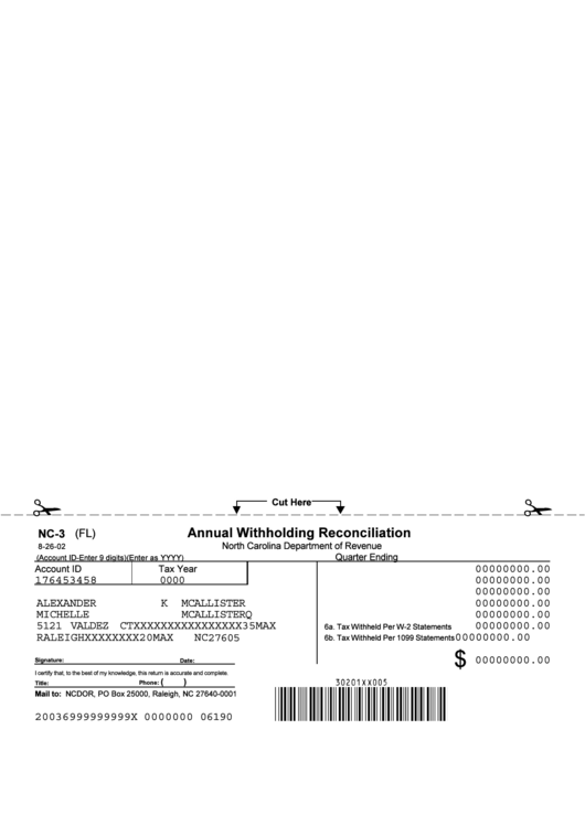 Form Nc 3 Fl Annual Withholding Reconciliation Printable Pdf Download