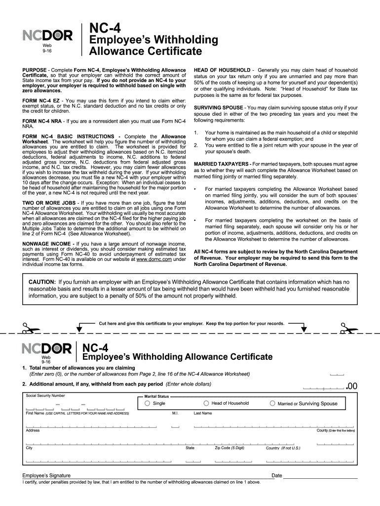 Form NC 4 North Carolina Department Of Revenue Fill Out And Sign 