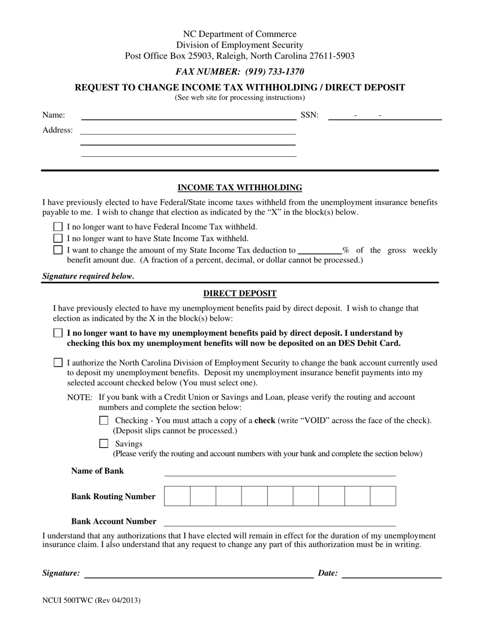 Form NCUI500TWC Download Fillable PDF Or Fill Online Request To Change 